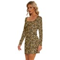 Floral Fusion Print Long Sleeve Square Neck Bodycon Velvet Dress View2