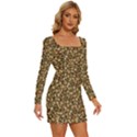 Floral Fusion Print Long Sleeve Square Neck Bodycon Velvet Dress View3