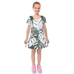 Abstract Art Tropical Leaves Kids  Short Sleeve Velvet Dress