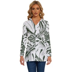 Abstract Art Tropical Leaves Long Sleeve Drawstring Hooded Top by Valentinaart