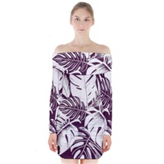 Abstract Art Tropical Leaves Long Sleeve Off Shoulder Dress