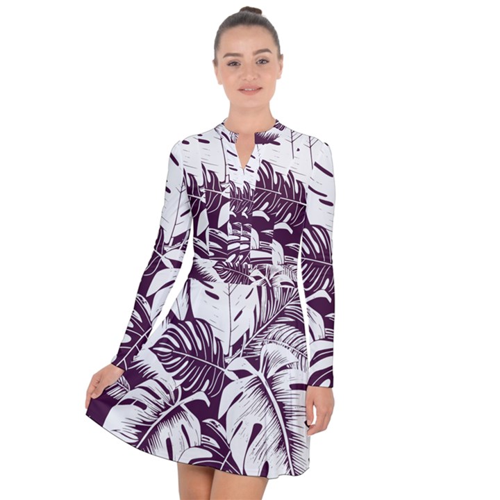 Abstract Art Tropical Leaves Long Sleeve Panel Dress