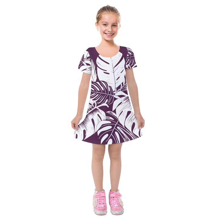 Abstract Art Tropical Leaves Kids  Short Sleeve Velvet Dress