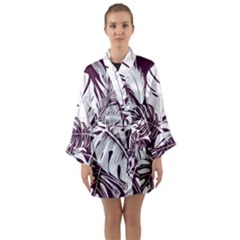 Abstract Art Tropical Leaves Long Sleeve Satin Kimono