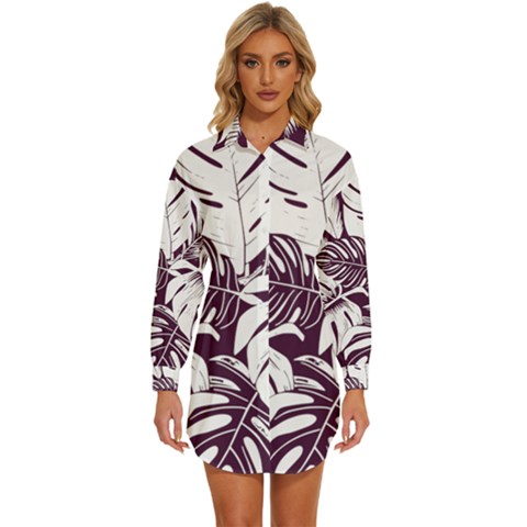 Abstract Art Tropical Leaves Womens Long Sleeve Shirt Dress by Valentinaart