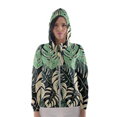 Abstract Art Tropical Leaves Women s Hooded Windbreaker