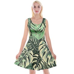 Abstract Art Tropical Leaves Reversible Velvet Sleeveless Dress