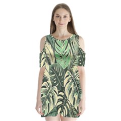 Abstract Art Tropical Leaves Shoulder Cutout Velvet One Piece