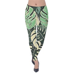 Abstract Art Tropical Leaves Velvet Leggings