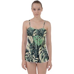 Abstract Art Tropical Leaves Babydoll Tankini Top by Valentinaart