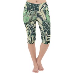 Abstract Art Tropical Leaves Lightweight Velour Cropped Yoga Leggings