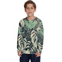 Abstract Art Tropical Leaves Kids  Crewneck Sweatshirt