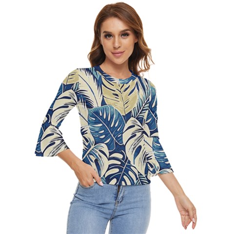 Abstract Art Tropical Leaves Bell Sleeve Top by Valentinaart