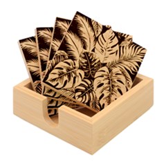 Abstract Art Tropical Leaves Bamboo Coaster Set by Valentinaart