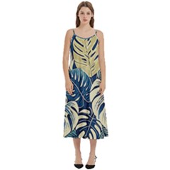 Abstract Art Tropical Leaves Casual Spaghetti Strap Midi Dress by Valentinaart