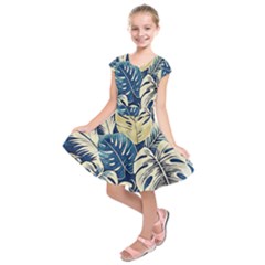 Abstract Art Tropical Leaves Kids  Short Sleeve Dress by Valentinaart