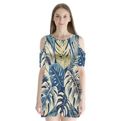 Abstract Art Tropical Leaves Shoulder Cutout Velvet One Piece