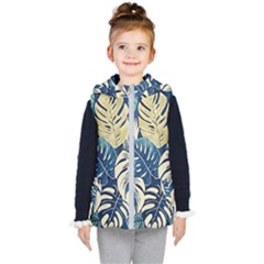 Abstract Art Tropical Leaves Kids  Hooded Puffer Vest