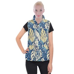 Abstract Art Tropical Leaves Women s Button Up Vest