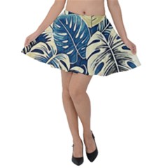 Abstract Art Tropical Leaves Velvet Skater Skirt