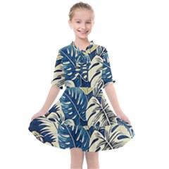 Abstract Art Tropical Leaves Kids  All Frills Chiffon Dress by Valentinaart