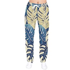 Abstract Art Tropical Leaves Women Velvet Drawstring Pants