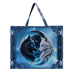 Awesome Wolves Zipper Large Tote Bag by FantasyArt