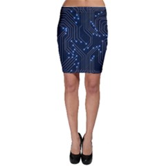 Seamless Pattern Of Glowing Circuit Board Neon Technology Bodycon Skirt by Loisa77