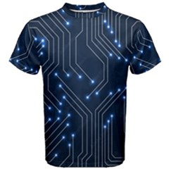 Seamless Pattern Of Glowing Circuit Board Neon Technology Men s Cotton T-shirt by Loisa77