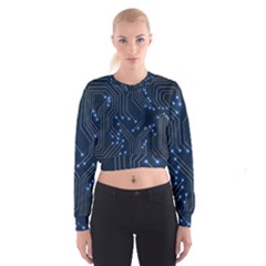 Seamless Pattern Of Glowing Circuit Board Neon Technology Cropped Sweatshirt