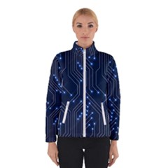 Seamless Pattern Of Glowing Circuit Board Neon Technology Women s Bomber Jacket