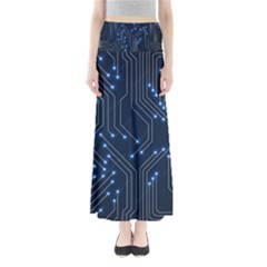 Seamless Pattern Of Glowing Circuit Board Neon Technology Full Length Maxi Skirt by Loisa77