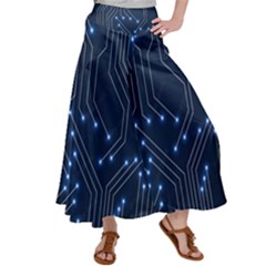 Seamless Pattern Of Glowing Circuit Board Neon Technology Women s Satin Palazzo Pants by Loisa77