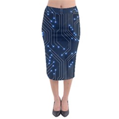 Seamless Pattern Of Glowing Circuit Board Neon Technology Midi Pencil Skirt by Loisa77