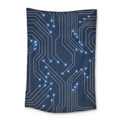 Seamless Pattern Of Glowing Circuit Board Neon Technology Small Tapestry