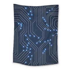 Seamless Pattern Of Glowing Circuit Board Neon Technology Medium Tapestry