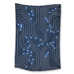 Seamless Pattern Of Glowing Circuit Board Neon Technology Large Tapestry