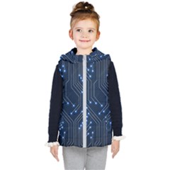 Seamless Pattern Of Glowing Circuit Board Neon Technology Kids  Hooded Puffer Vest