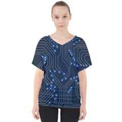 Seamless Pattern Of Glowing Circuit Board Neon Technology V-neck Dolman Drape Top by Loisa77