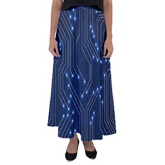 Seamless Pattern Of Glowing Circuit Board Neon Technology Flared Maxi Skirt by Loisa77