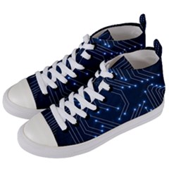 Seamless Pattern Of Glowing Circuit Board Neon Technology Women s Mid-top Canvas Sneakers by Loisa77