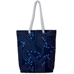 Seamless Pattern Of Glowing Circuit Board Neon Technology Full Print Rope Handle Tote (small) by Loisa77