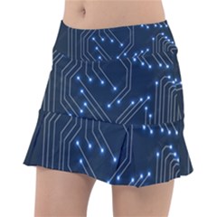 Seamless Pattern Of Glowing Circuit Board Neon Technology Classic Tennis Skirt by Loisa77