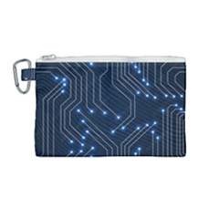 Seamless Pattern Of Glowing Circuit Board Neon Technology Canvas Cosmetic Bag (medium) by Loisa77