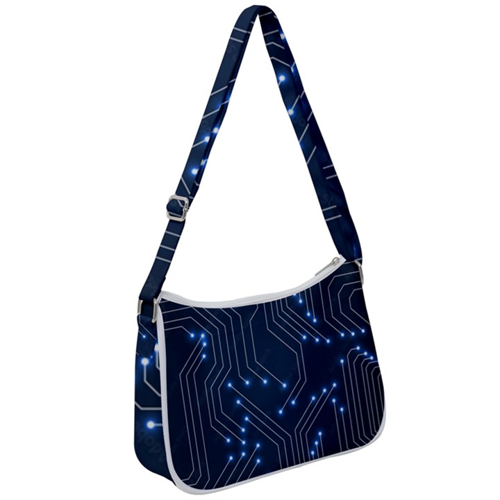 Seamless Pattern Of Glowing Circuit Board Neon Technology Zip Up Shoulder Bag