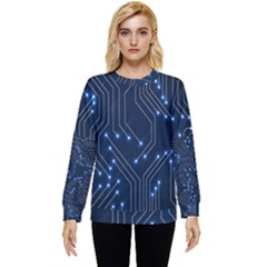 Seamless Pattern Of Glowing Circuit Board Neon Technology Hidden Pocket Sweatshirt