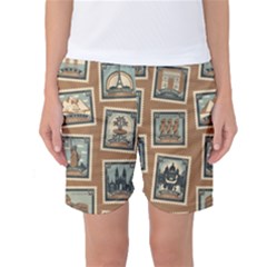 Retro Postage Seamless Pattern Women s Basketball Shorts by Loisa77