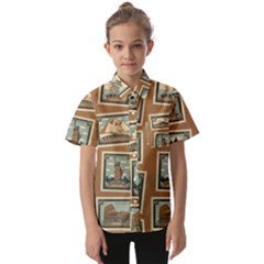 Retro Postage Seamless Pattern Kids  Short Sleeve Shirt