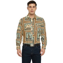 Retro Postage Seamless Pattern Men s Long Sleeve Pocket Shirt  by Loisa77