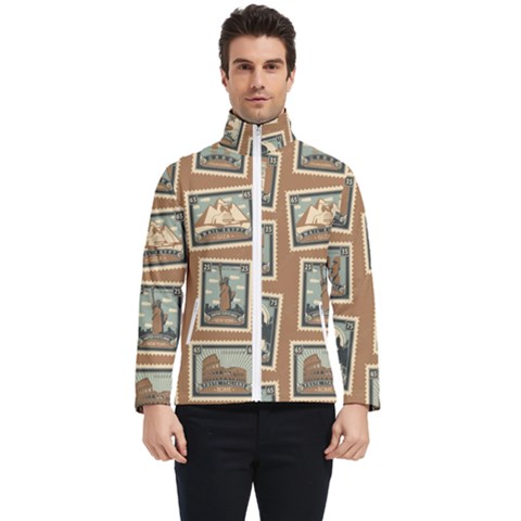 Retro Postage Seamless Pattern Men s Bomber Jacket by Loisa77